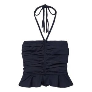 VERONICA BEARD Arienne ruched stretch-cotton poplin halterneck top NWT